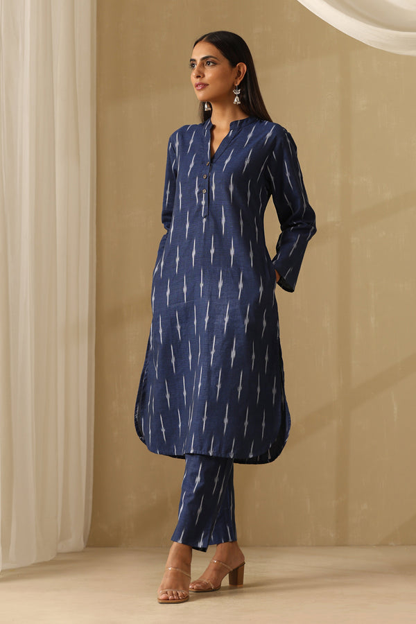 Murraya Ceylon Navy Ikat Handloom Cotton Kurta Set of 2