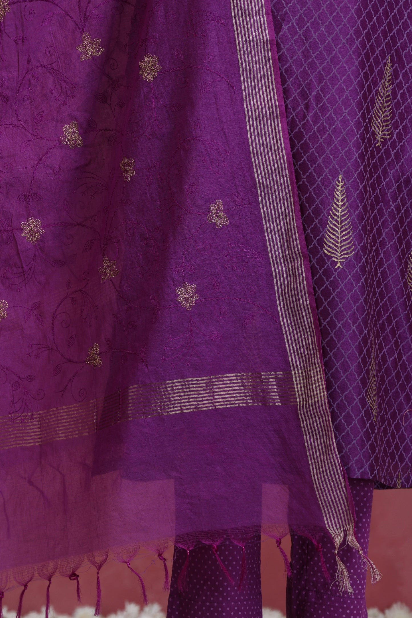 Murraya Purple Merlin Embroidered Chanderi Kurta Set of 3