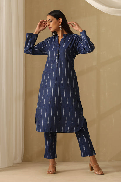 Murraya Ceylon Navy Ikat Handloom Cotton Kurta Set of 2