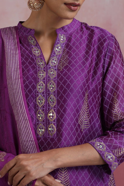 Murraya Purple Merlin Embroidered Chanderi Kurta Set of 3