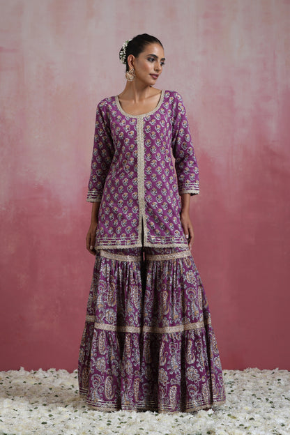 Murraya Purple Lylah Tiered Sharara Set of 3