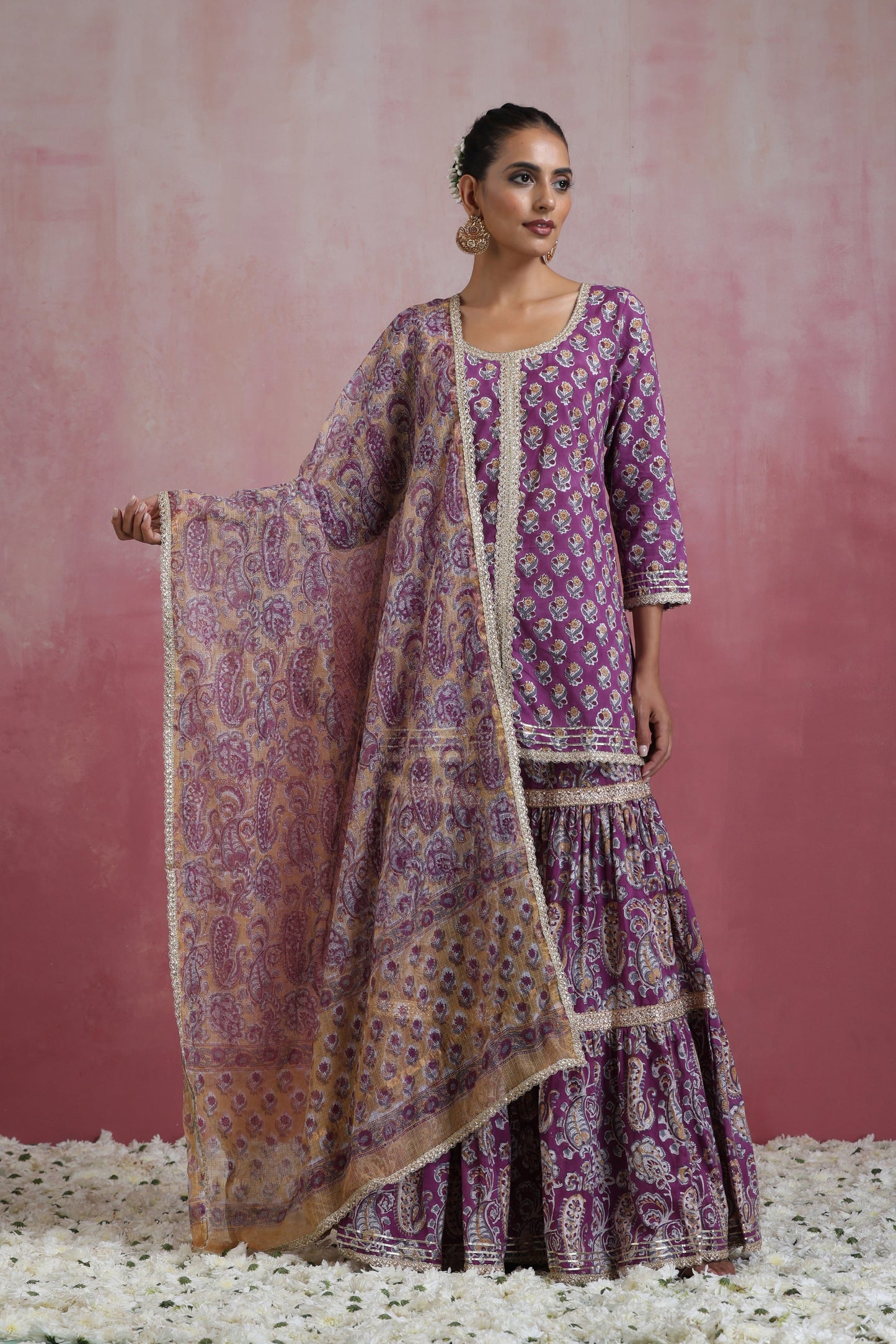Murraya Purple Lylah Tiered Sharara Set of 3