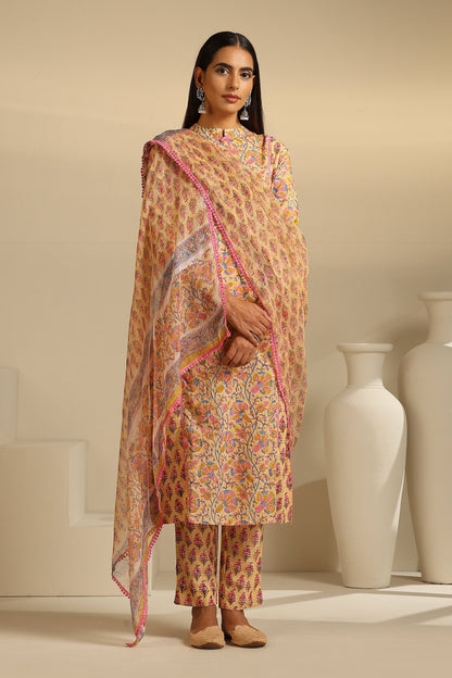 Murraya Yellow Lantana Floral Kurta Set of 3