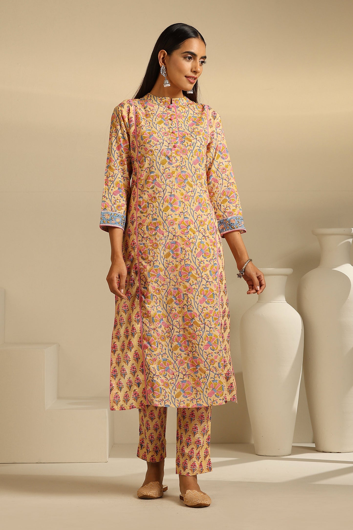 Murraya Yellow Lantana Floral Kurta Set of 3