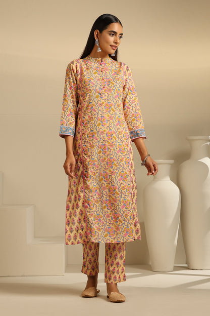 Murraya Yellow Lantana Floral Kurta Set of 3