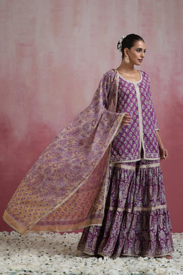 Murraya Purple Lylah Tiered Sharara Set of 3