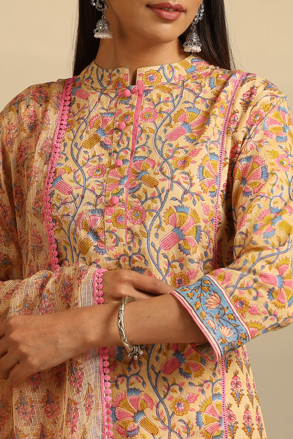 Murraya Yellow Lantana Floral Kurta Set of 3