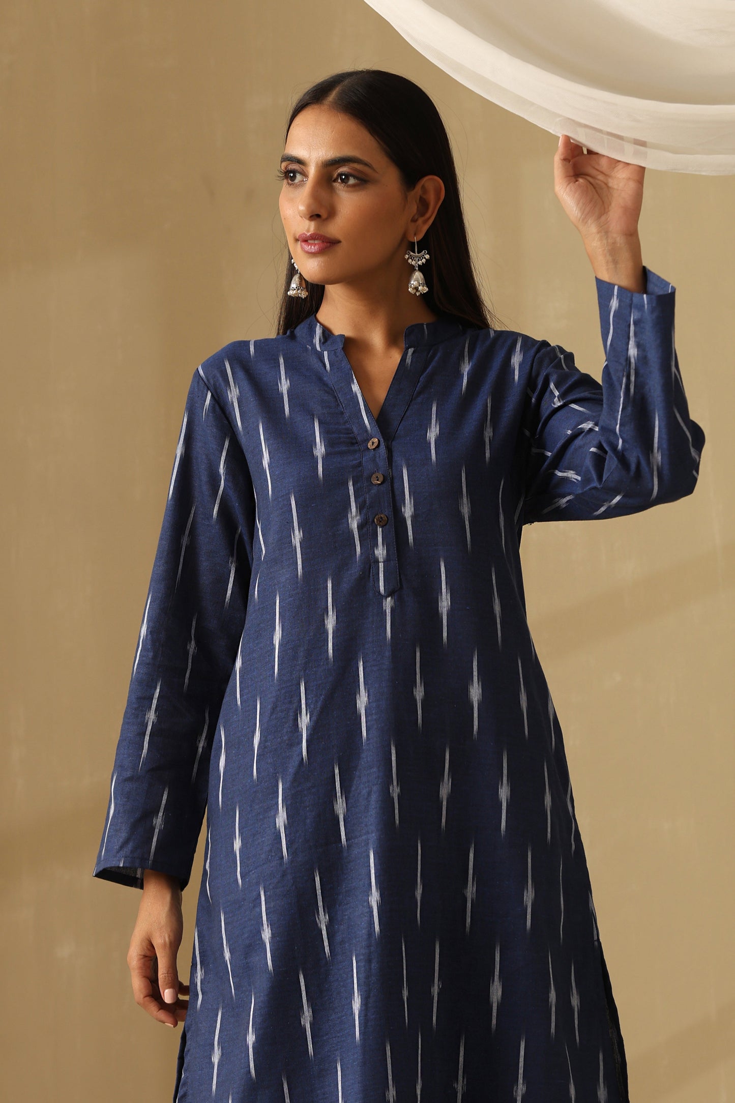 Murraya Ceylon Navy Ikat Handloom Cotton Kurta Set of 2