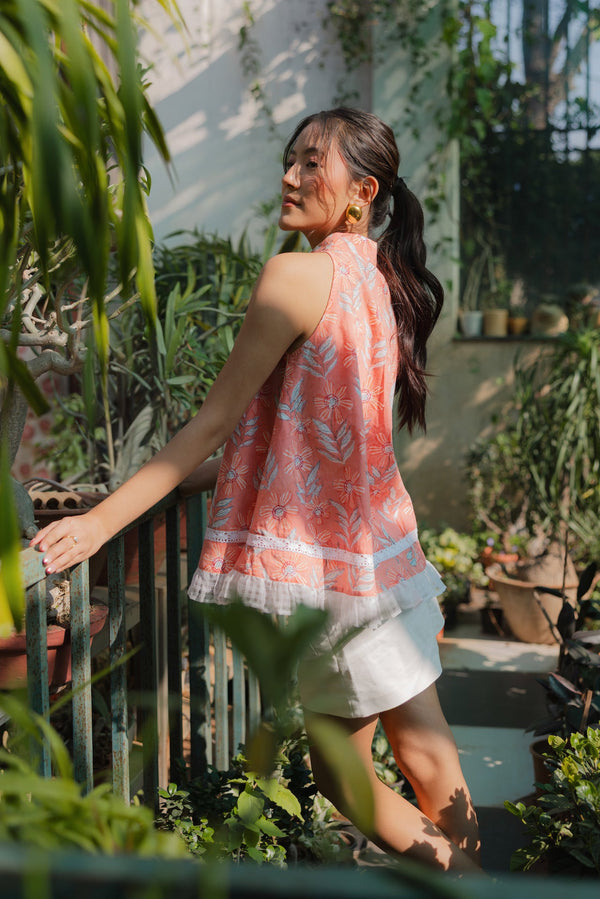 Everly Peach Cotton Top