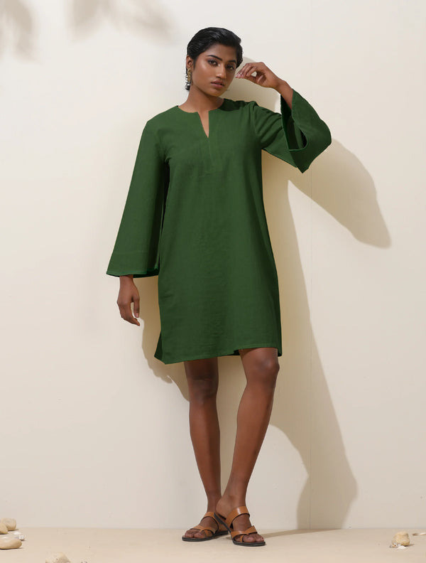 trueBrowns Green Cotton Blend Short Dress