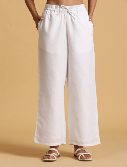 trueBrowns White Cotton Blend Elasticated Drawstring Straight Pants