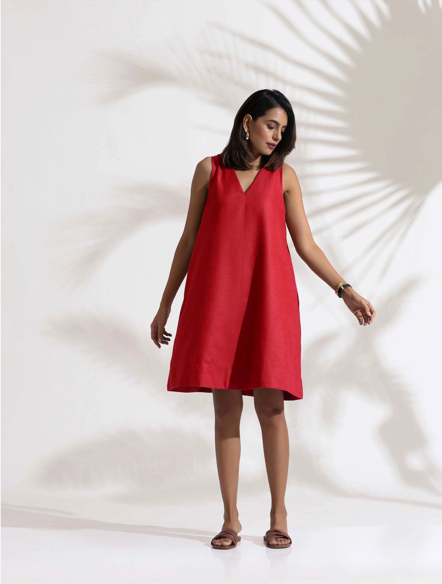 trueBrowns Red Cotton Blend Short Dress