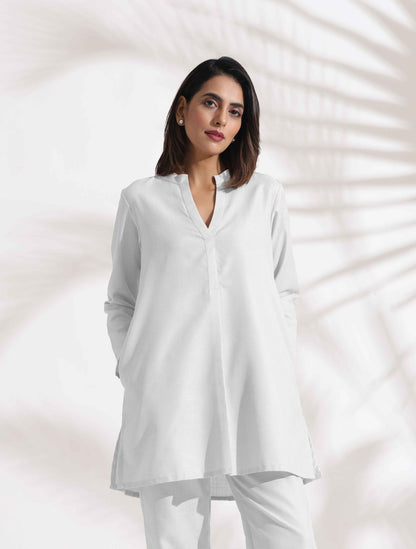trueBrowns White Cotton Blend Kurta Co-ord Set