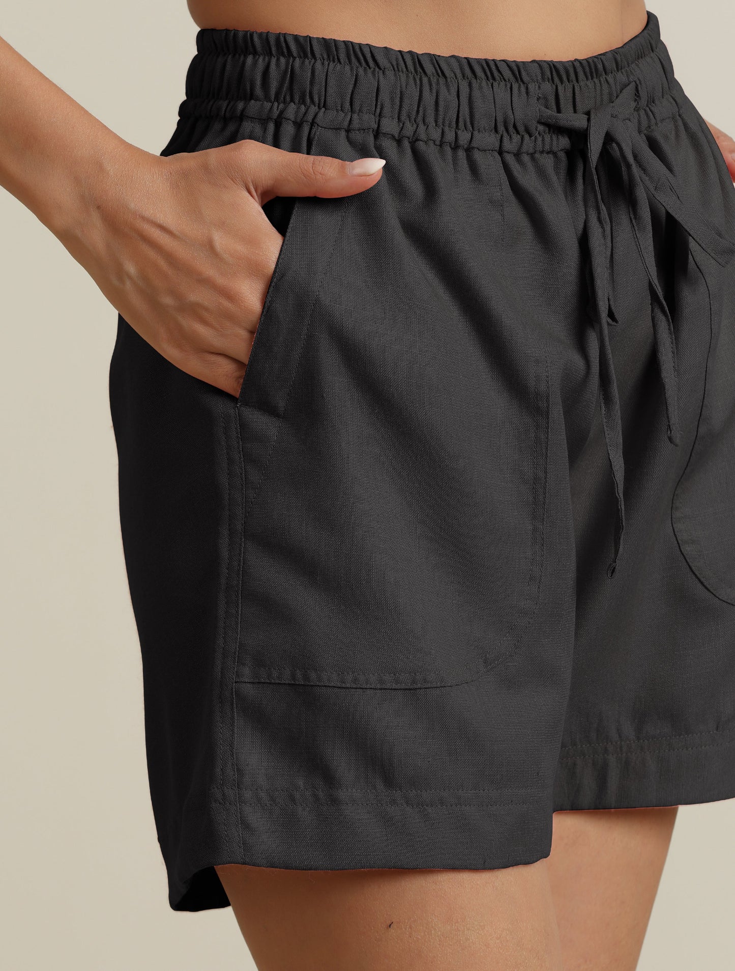 trueBrowns Grey Cotton Blend Shorts With Drawstring