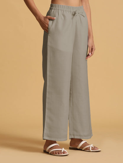 trueBrowns Grey Cotton Blend Elasticated Drawstring Straight Pants