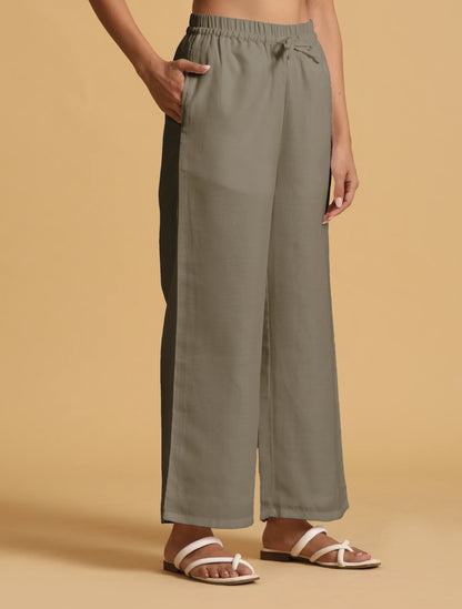 trueBrowns Olive Cotton Blend Elasticated Drawstring Straight Pants