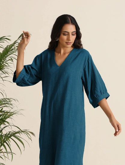 trueBrowns Blue Cotton Blend Long Dress