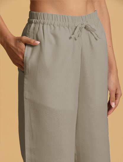 trueBrowns Grey Cotton Blend Elasticated Drawstring Straight Pants