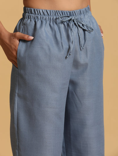 trueBrowns Blue Cotton Blend Elasticated Drawstring Straight Pants