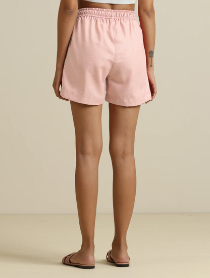 trueBrowns Light Pink Cotton Blend Shorts With Drawstring