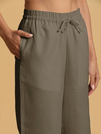 trueBrowns Olive Cotton Blend Elasticated Drawstring Straight Pants