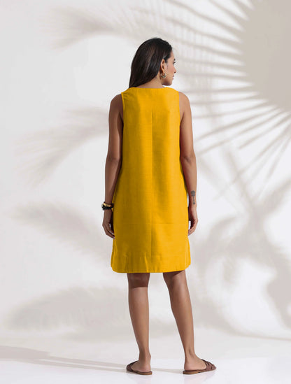 trueBrowns Mustard Cotton Blend Short Dress