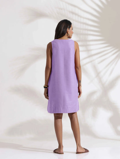 trueBrowns Lilac Cotton Blend Short Dress