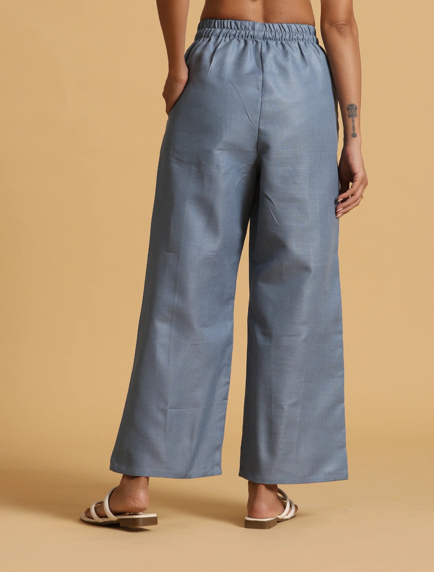 trueBrowns Blue Cotton Blend Elasticated Drawstring Straight Pants