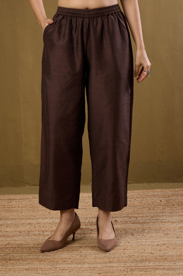 Maati Craft Comfort Fit Pants - Mocha Brown Silk Slub