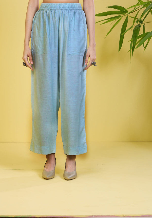 Maati Craft comfort fit pants - aqua blue smoked modal