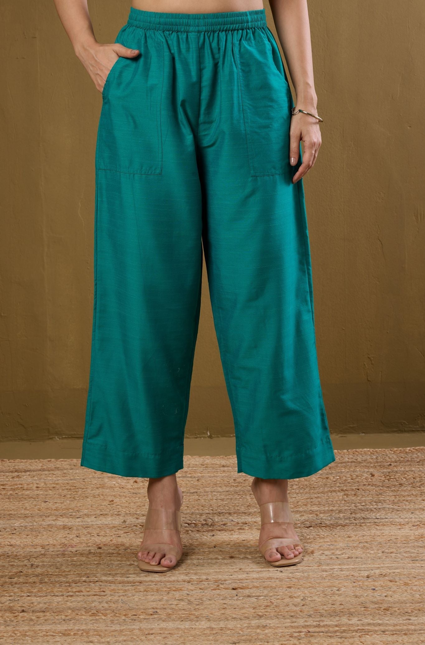 Maati Craft Comfort Fit Pants - Rama Green Silk Slub