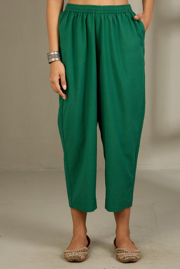 Maati Craft Comfort Fit Pants - Emerald Green Cotton