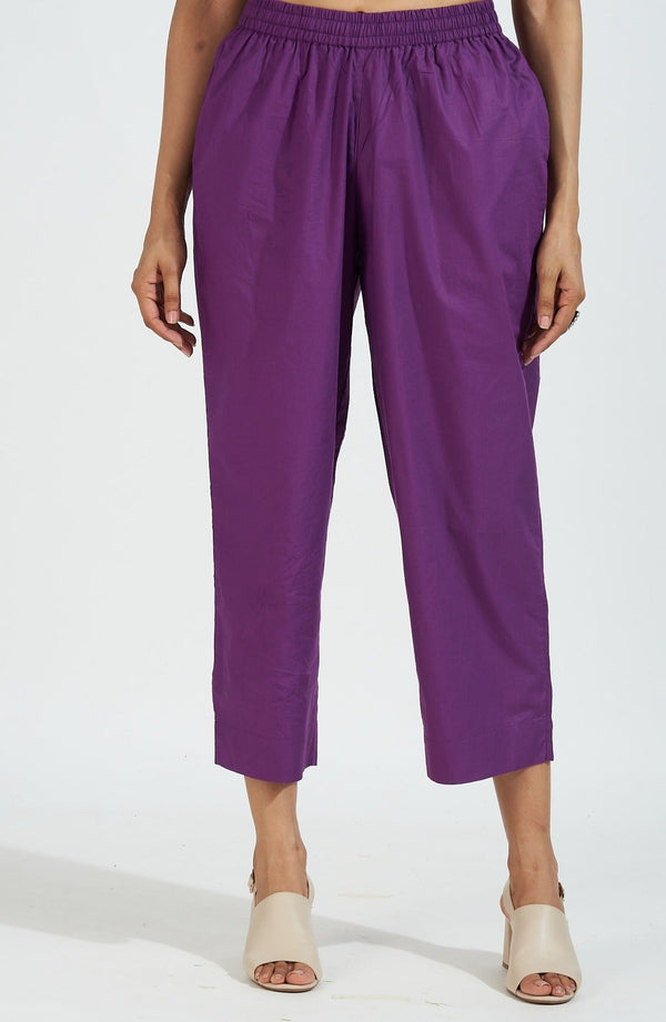 Maati Craft comfort fit ankle length narrow pants  - purple poplin