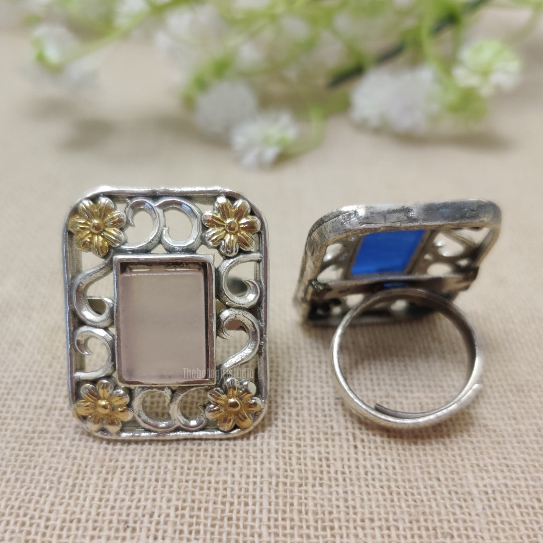 Pink stone square ring