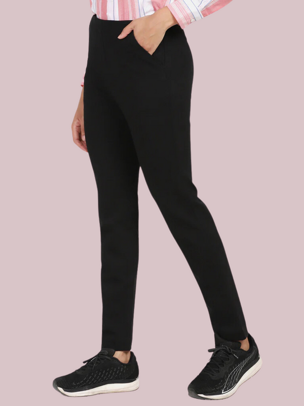 Mid Waist Stretch Slim fit Pants - Black