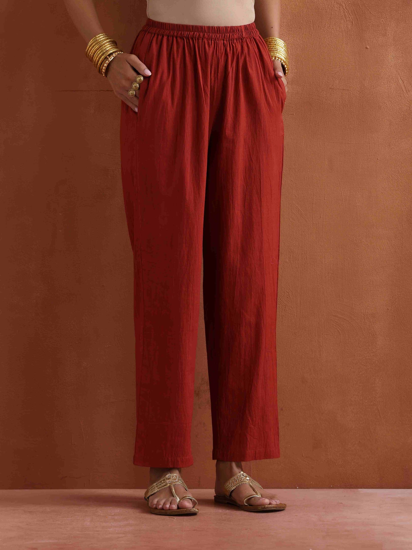 trueBrowns Rust Metallic Angrakha Kurta Set