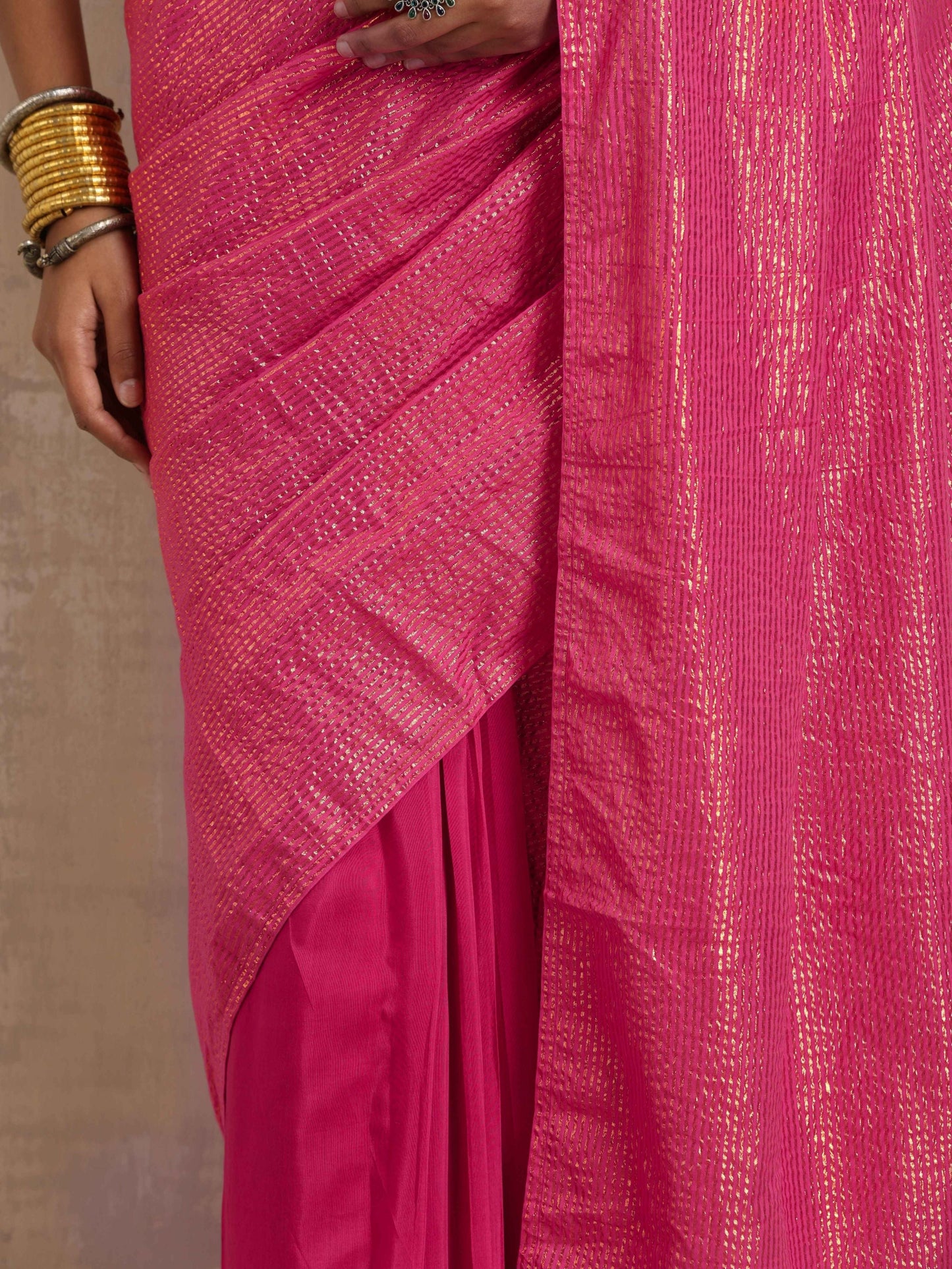 trueBrowns Pink Gold Lurex Ready To Wear Saree