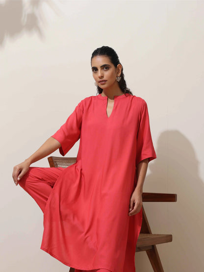 trueBrowns Coral Viscose Kurta Pant Set