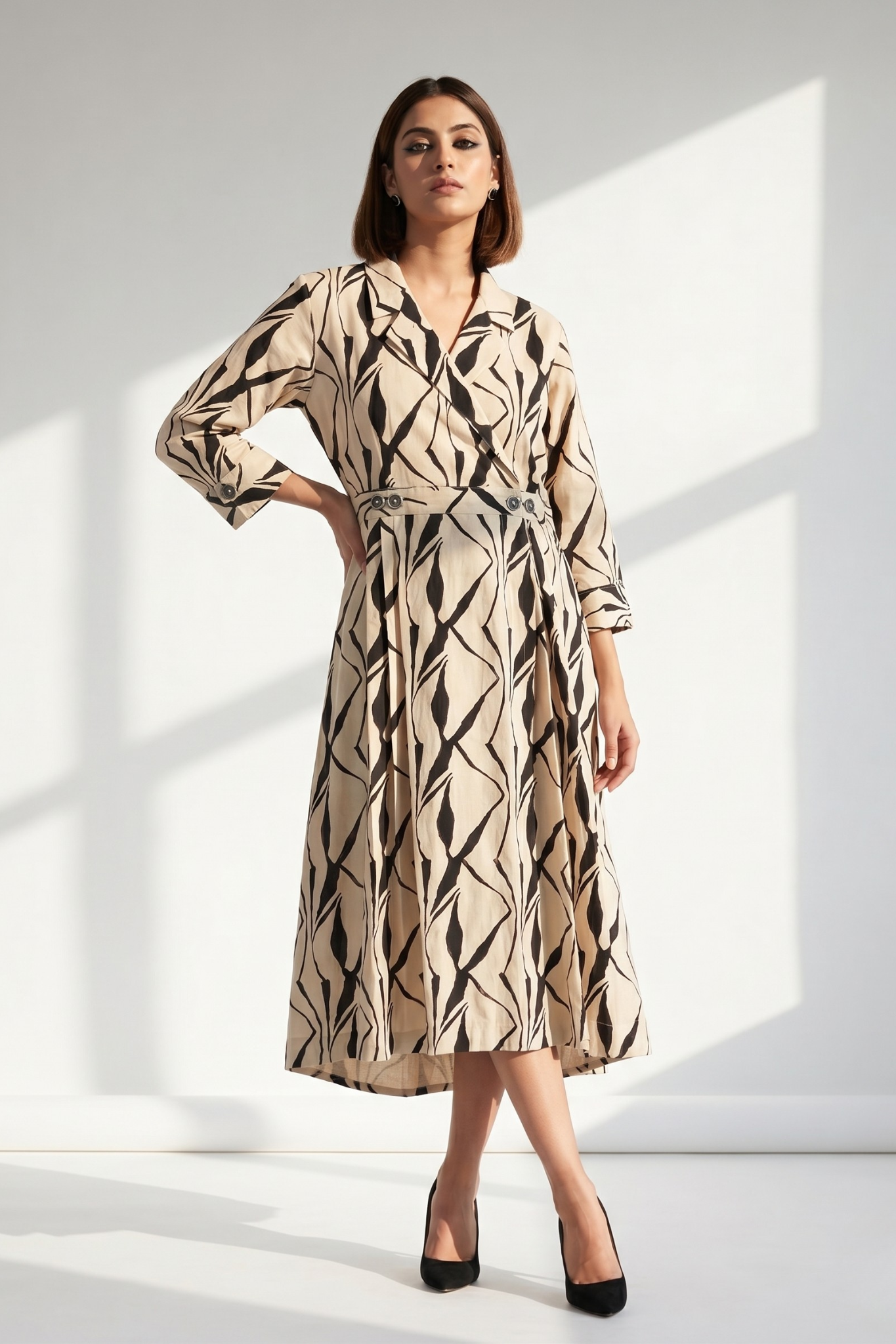 Luna Artisan'S Brush Cotton Long Trench Dress
