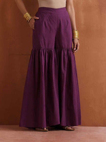 trueBrowns Purple Metallic Sharara Dupatta Set
