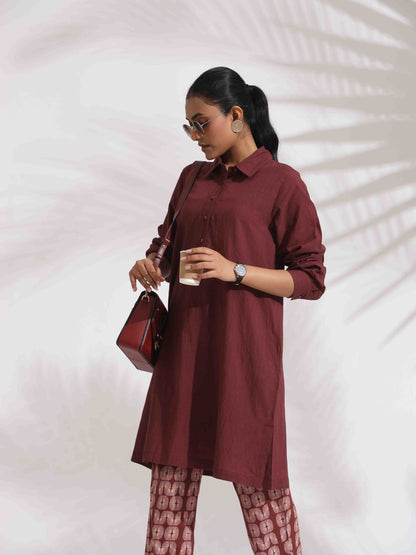 trueBrowns Brown Cotton Solid Kurta Co-ord Set