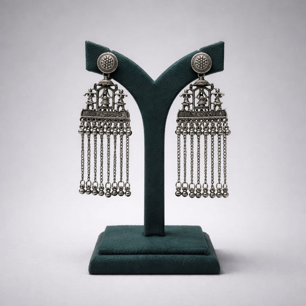 Oxidised Metal Tribal Temple Hanging Earrings with Chain Tassels LP- 48Hr Delivery