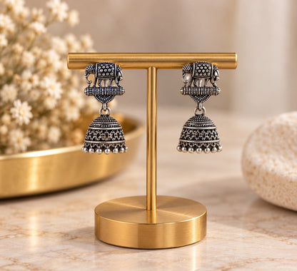 Oxidised Silver-Toned Elephant Jhumka Earrings LP- 48Hr Delivery
