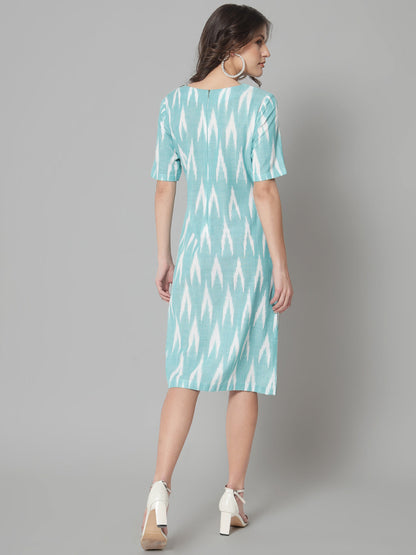 Ikat print cotton dress- Green