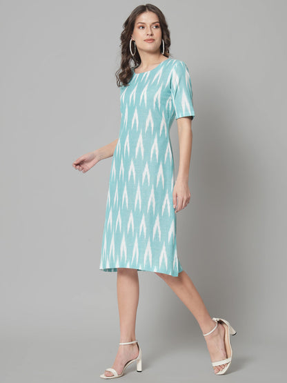 Ikat print cotton dress- Green