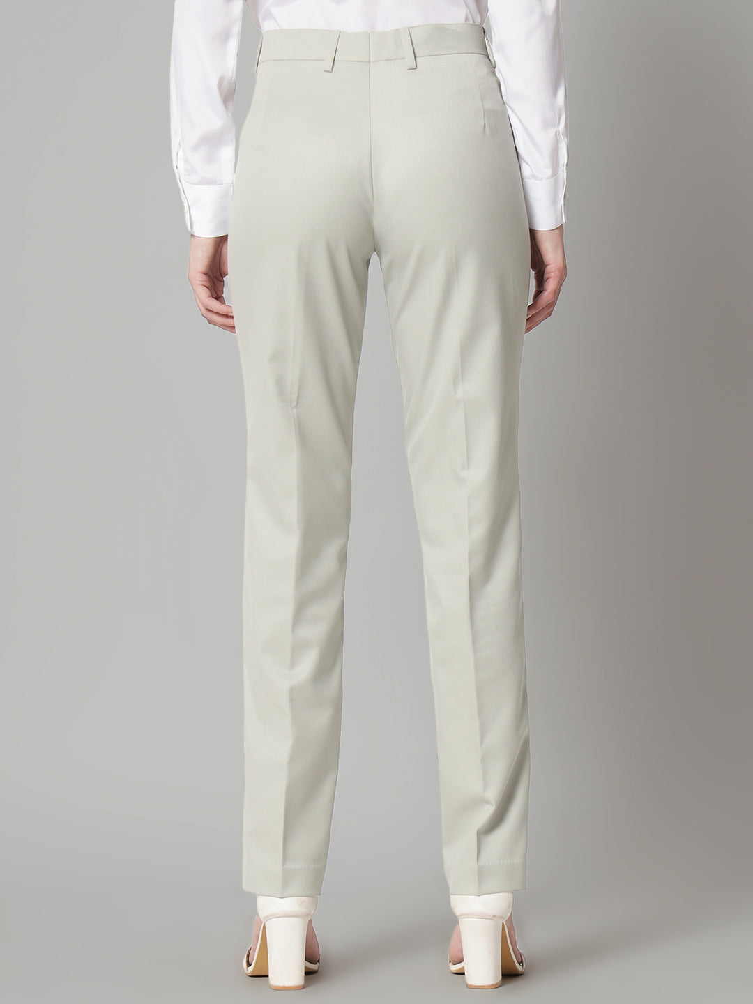 Slim Fit Poly Cotton Mid Waist Formal Trouser - Sage Green