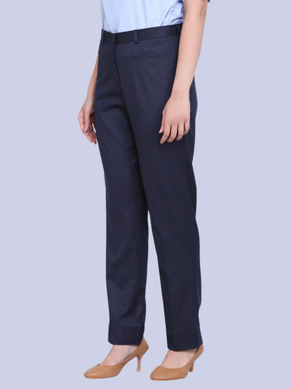 Poly Cotton Mid Waist Formal Trouser - Blue