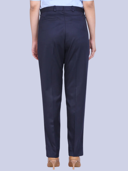 Poly Cotton Mid Waist Formal Trouser - Blue