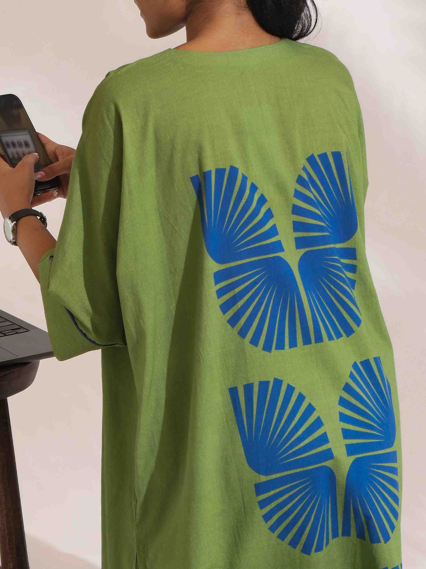 trueBrowns Green Cotton Placement Print Kurta Co-ord Set