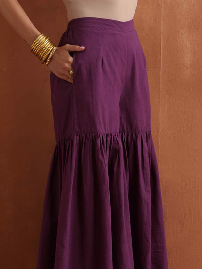 trueBrowns Purple Metallic Sharara Dupatta Set
